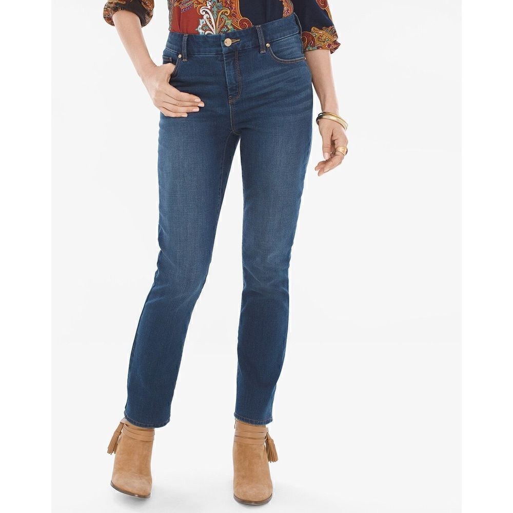 Chicos So Slimming Jeans Girlfriend Slim Leg Ankle Dark Wash Skinny size 0/S